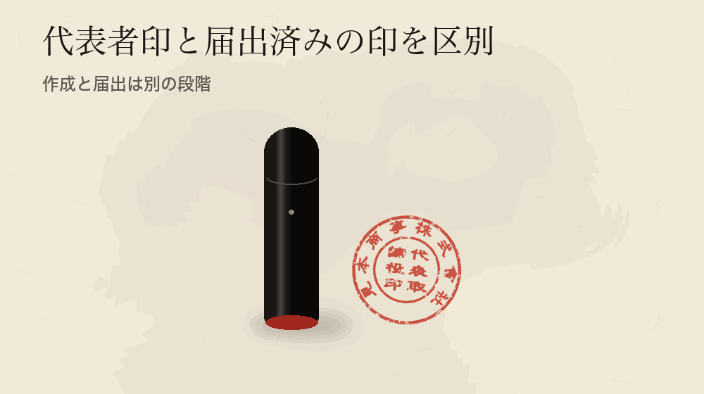代表者印と届出済みの印を区別。作成と届出は別の段階