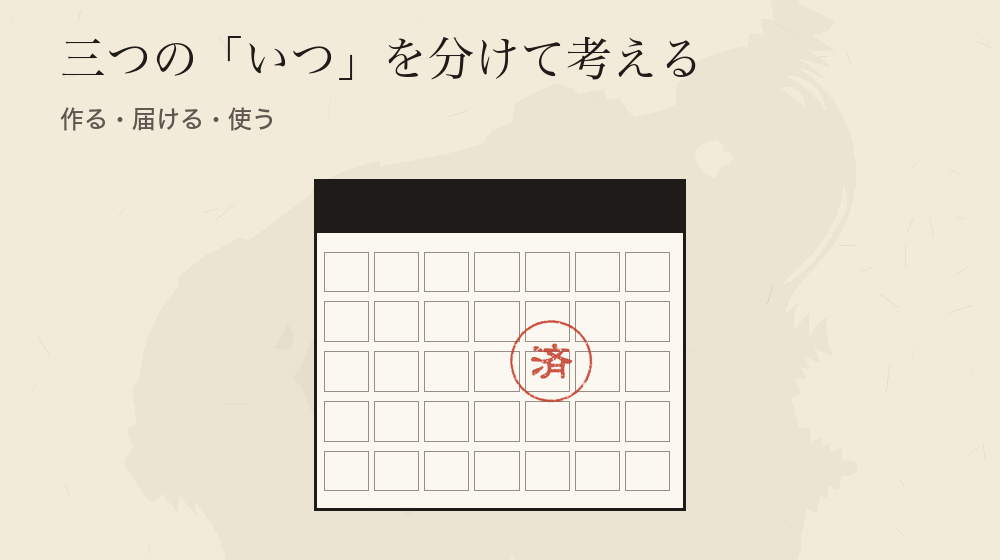 三つの「いつ」を分けて考える。作る・届ける・使う
