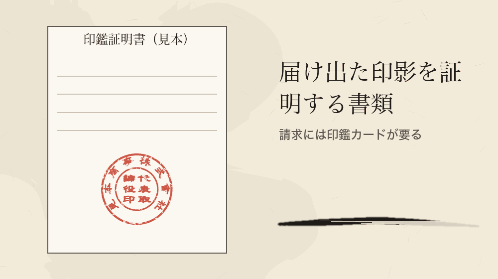 届け出た印影を証明する書類。請求には印鑑カードが要る