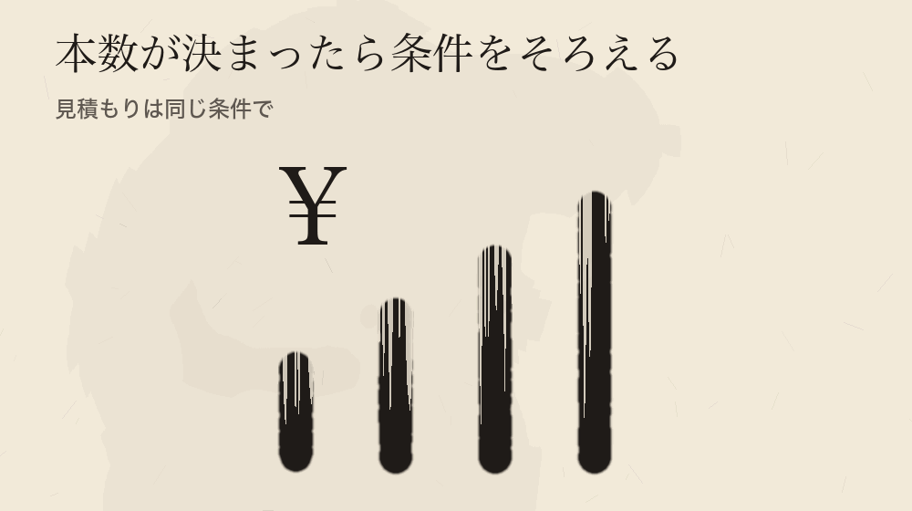 本数が決まったら条件をそろえる。見積もりは同じ条件で