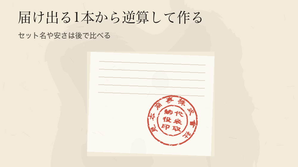 届け出る1本から逆算して作る。セット名や安さは後で比べる