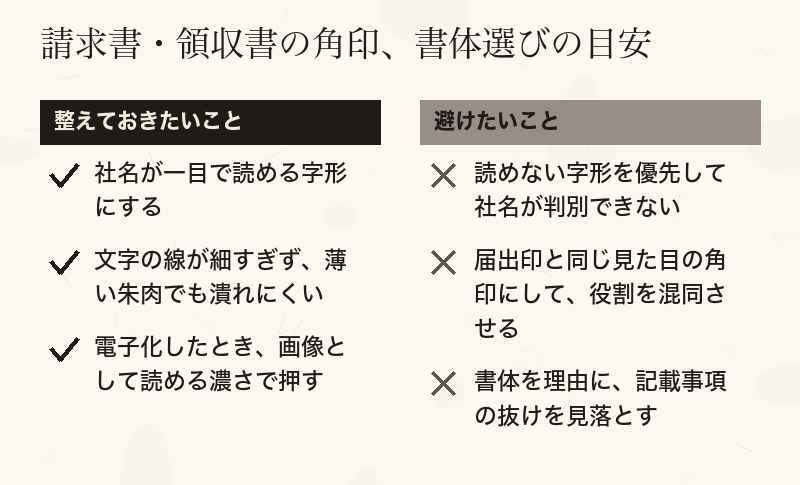 請求書や領収書に押す角印の書体選びで整えたい点と避けたい点を分けたチェックリスト