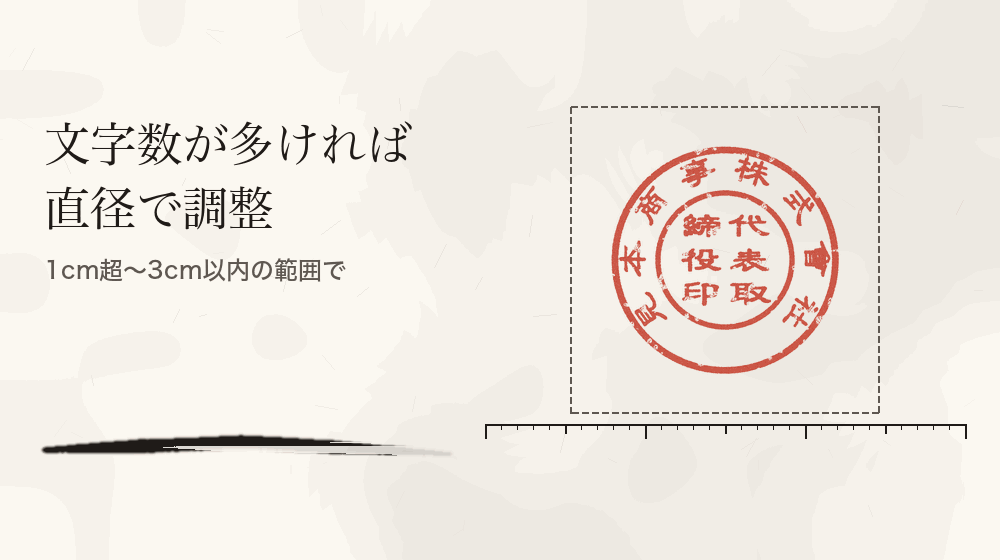 文字数が多ければ直径で調整。1cm超〜3cm以内の範囲で