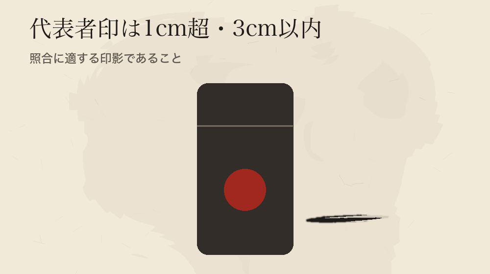 代表者印は1cm超・3cm以内。照合に適する印影であること